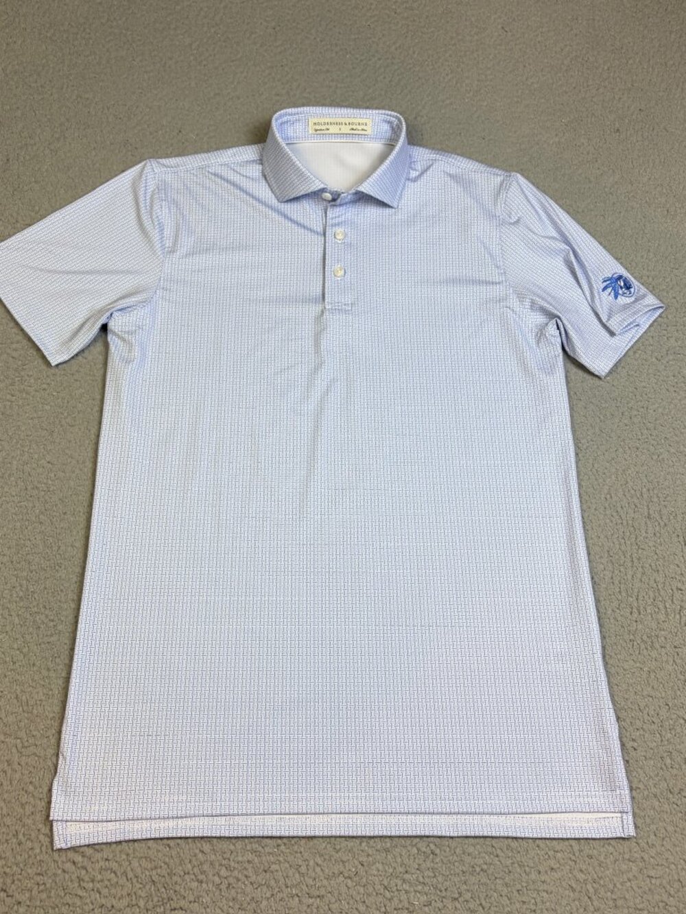 Holderness & Bourne Golf Polo Men’s Small Blue Geometric Pattern Performance
